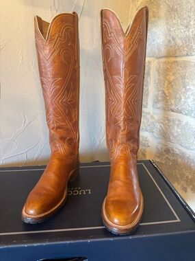 Lucchese King Ranch Snake Boots Whiskey Brown 8.5